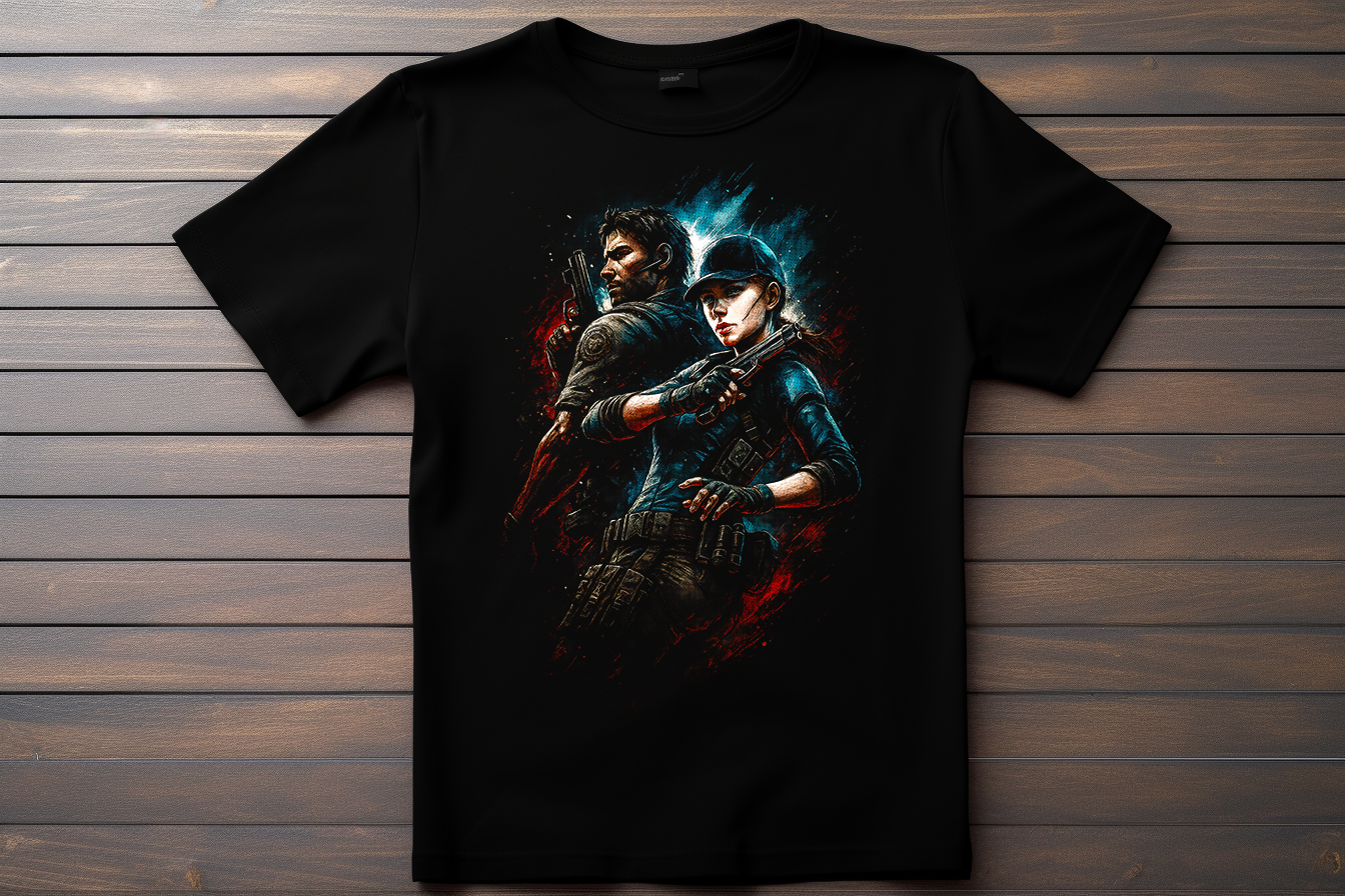 T-shirt Resident Evil - Chris et Jill Kitsune Print Studio