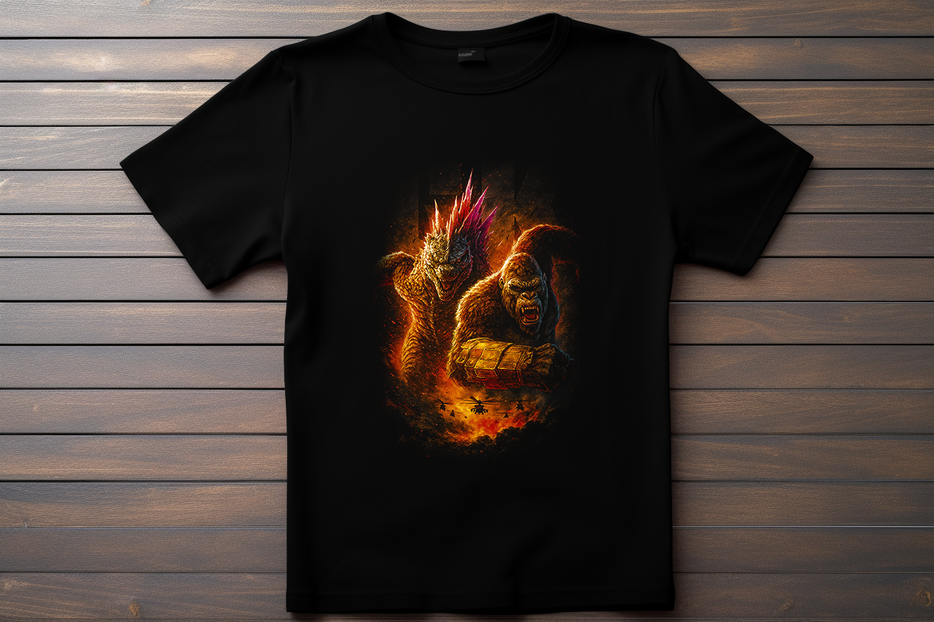 T-shirt Godzilla et King Kong Kitsune Print Studio
