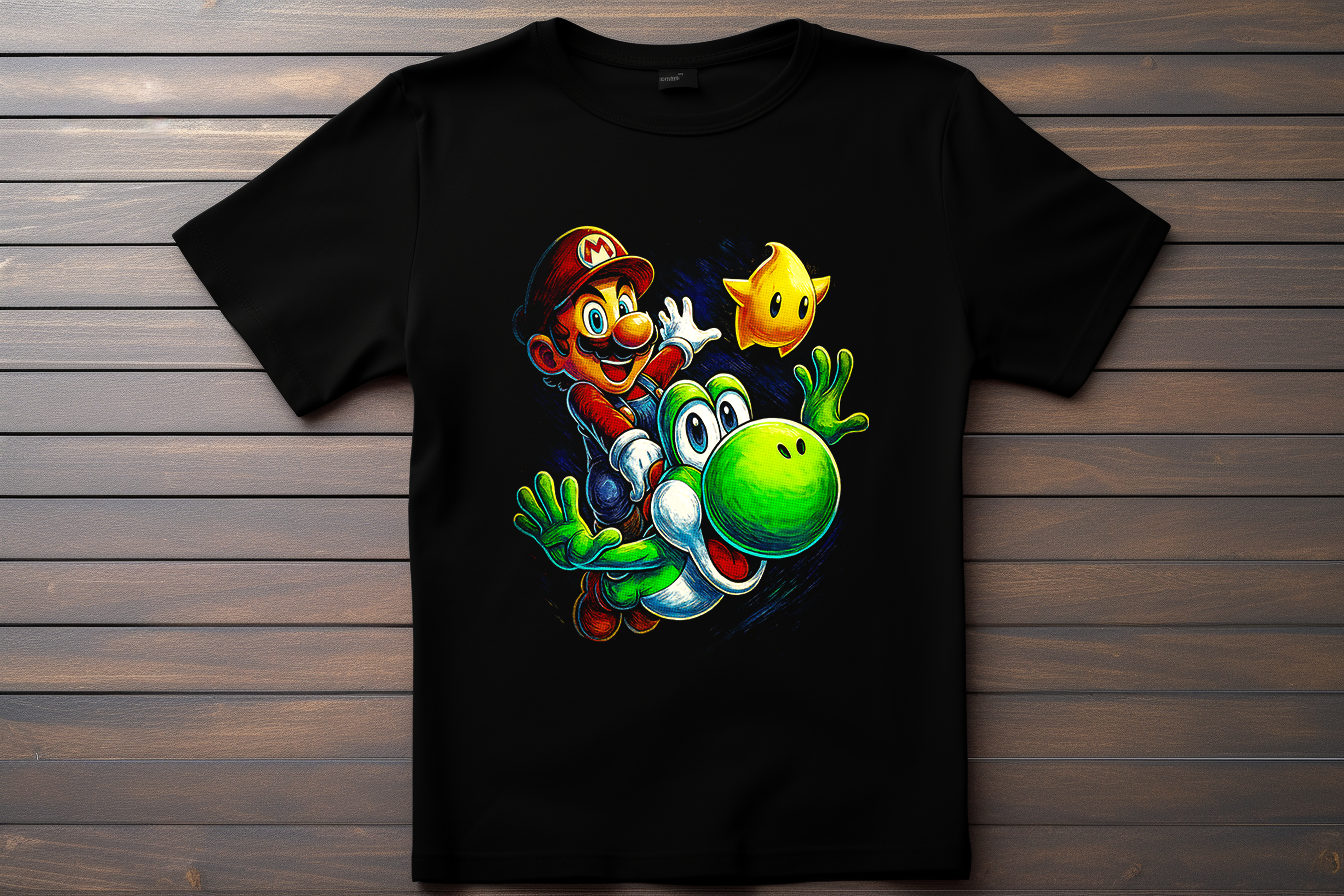 T-shirt Super Mario Galaxy - Mario et Yoshi Kitsune Print Studio