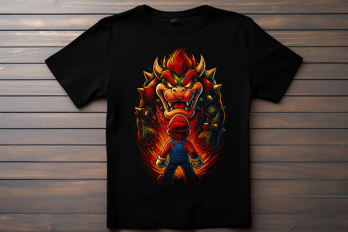 T-shirt Mario - Mario et bowser Kitsune Print Studio